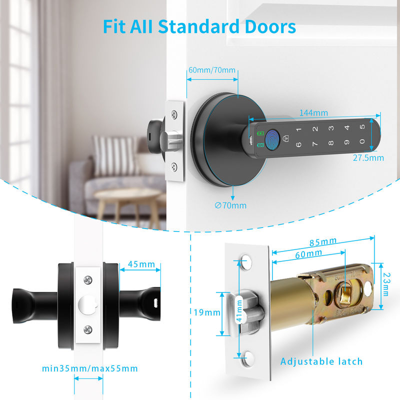 Smart Passwörter, C02 Fingerabdruck Türschloss mit Tastaturen, Fingerabdruck Türknopf Schlüssellose Eingang Türschloss für Zuhause / Büro