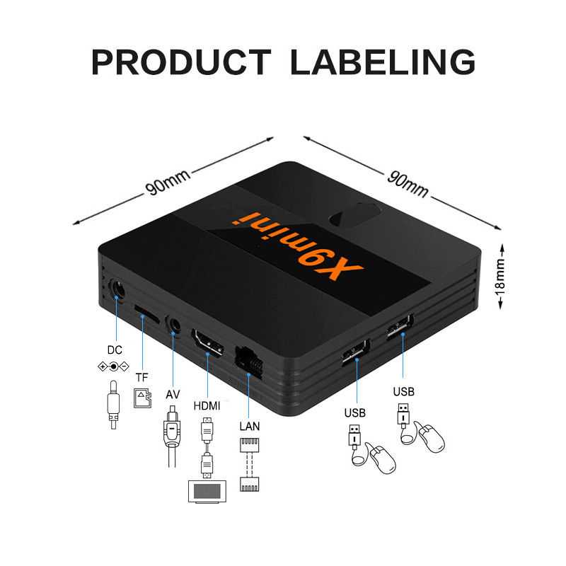 Hot-Selling X9 Mini Android 9 System mit 4k High-Definition-Player Lese-allein-Speicher 8GB mit Dual-WLAN 2.4G + 5G WiFi