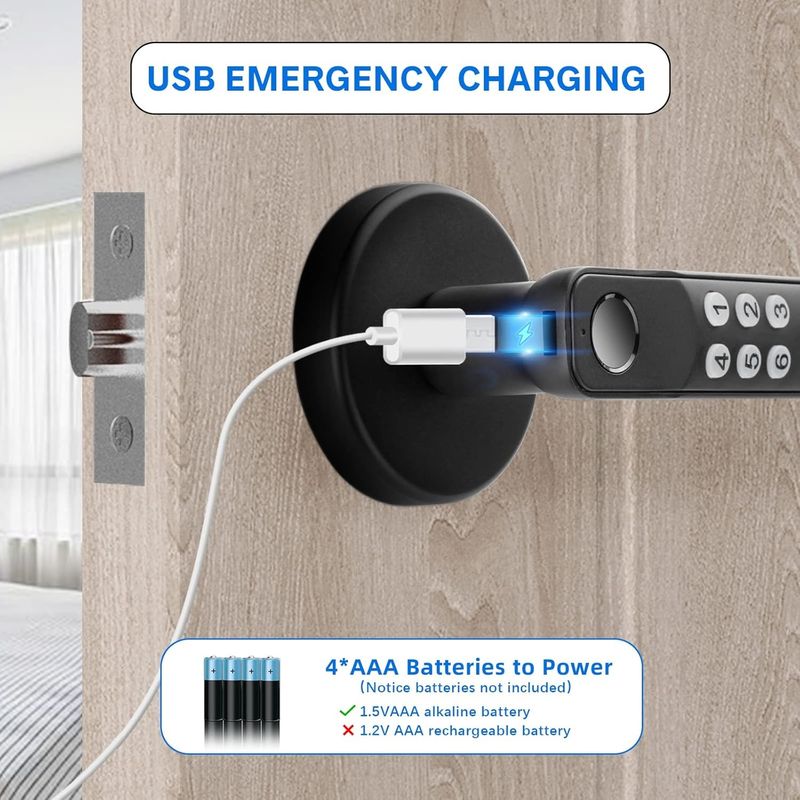 Foxgard T01 Smart-Door-Lock - Schlüssellose Eingabe, Zinklegierung, Fingerabdruck und App-Steuerung, für Heim- und Bürosicherheit